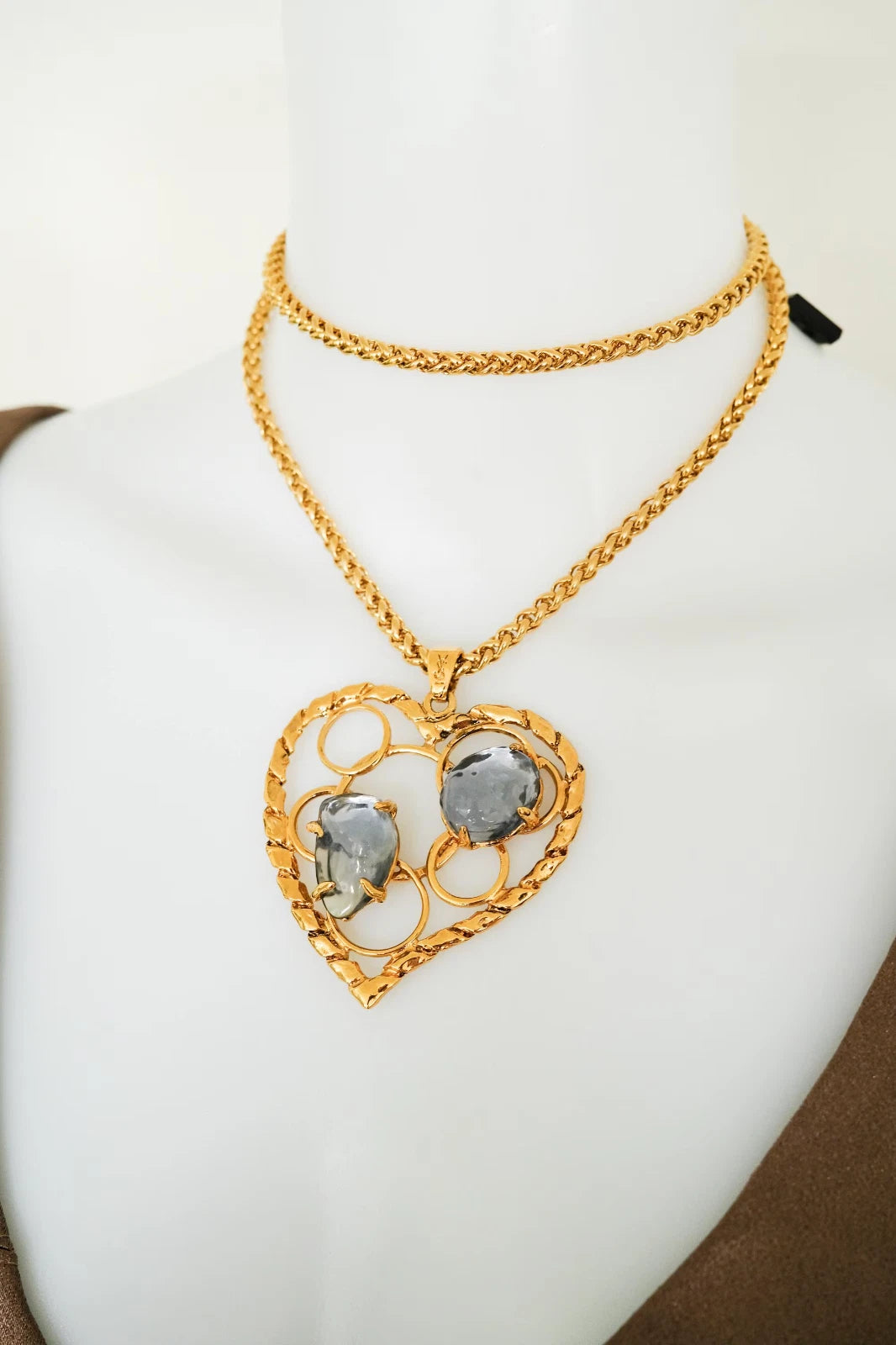 Authentic Yves Saint Laurent Vintage Open Work Heart sapphire blue Nugget Resin Necklace, gift for her, vintage YSL, vintage Robert Goossens