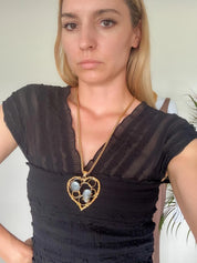 Authentic Yves Saint Laurent Vintage Open Work Heart sapphire blue Nugget Resin Necklace, gift for her, vintage YSL, vintage Robert Goossens