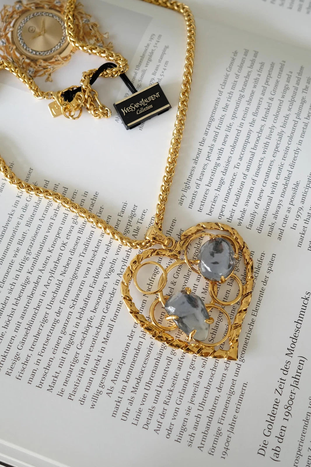 Authentic Yves Saint Laurent Vintage Open Work Heart sapphire blue Nugget Resin Necklace, gift for her, vintage YSL, vintage Robert Goossens