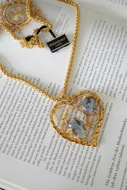 Authentic Yves Saint Laurent Vintage Open Work Heart sapphire blue Nugget Resin Necklace, gift for her, vintage YSL, vintage Robert Goossens