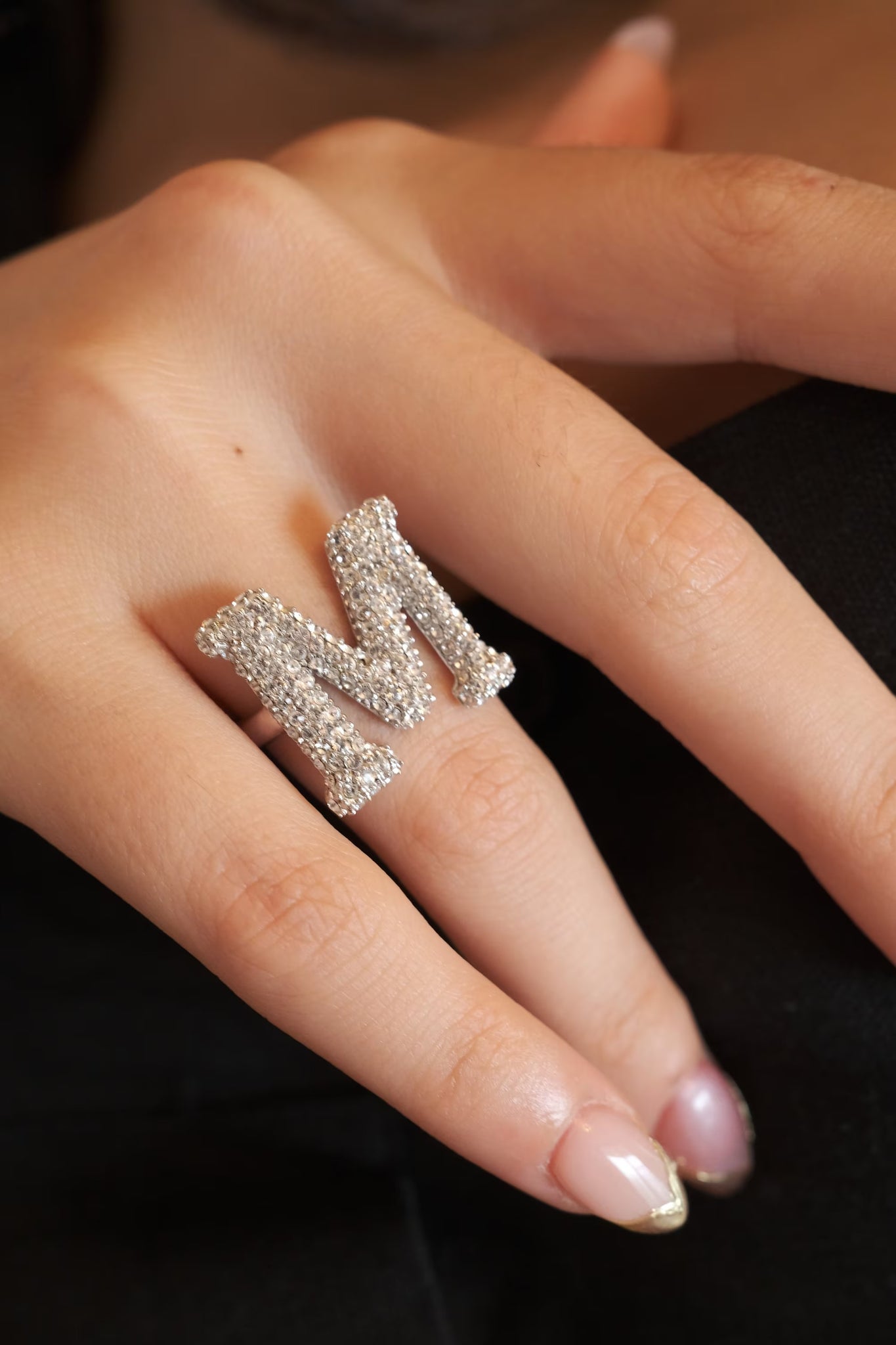 Initial Ring Alphabet Letter ring M Cubic zirconia Free Size