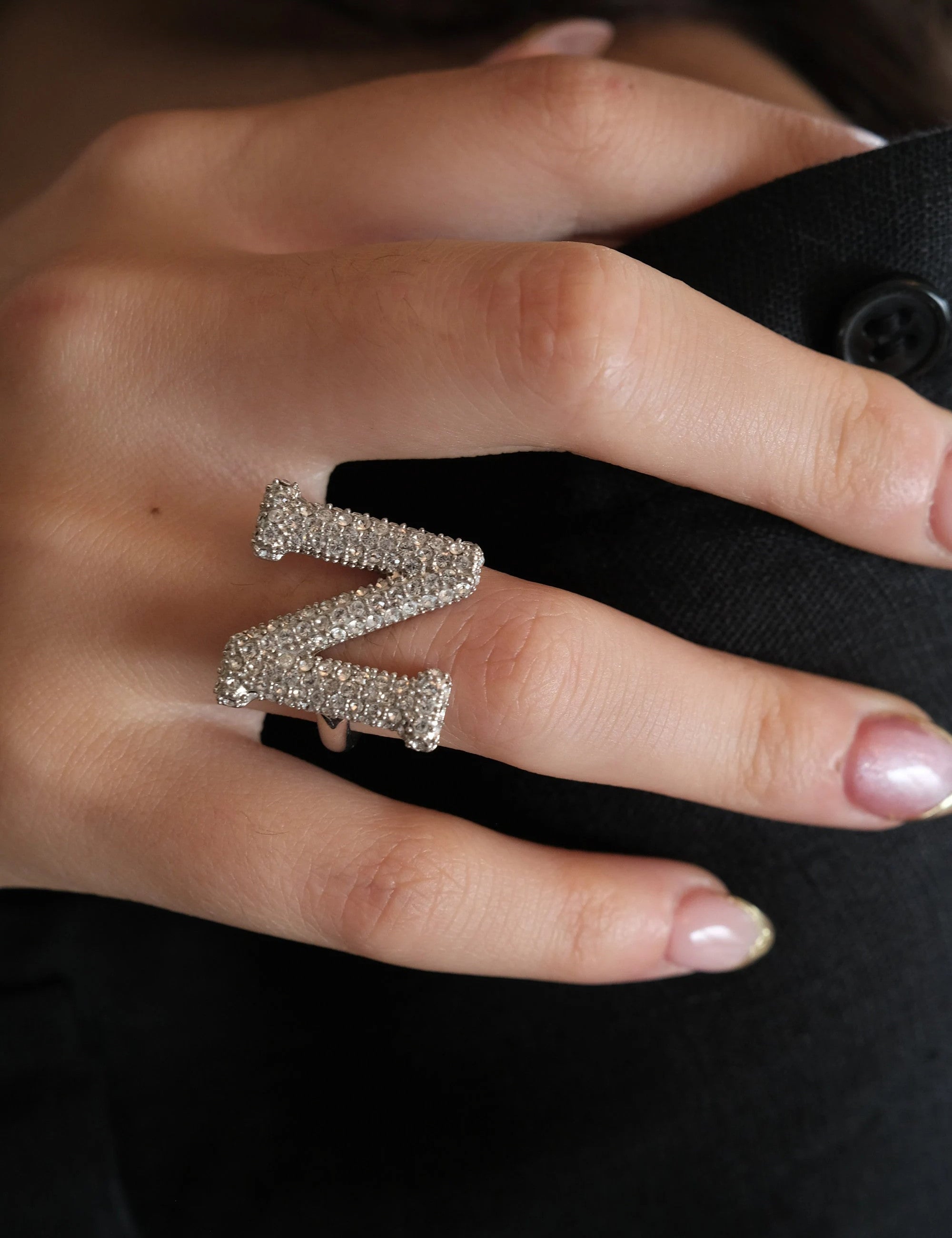 Y2K style Initial Ring N, Initial Ring, Bridesmaid Ring, letter  Ring, Free Size, Sterling Silver Rings for Women, Bridal Ring, 925 Jewelry