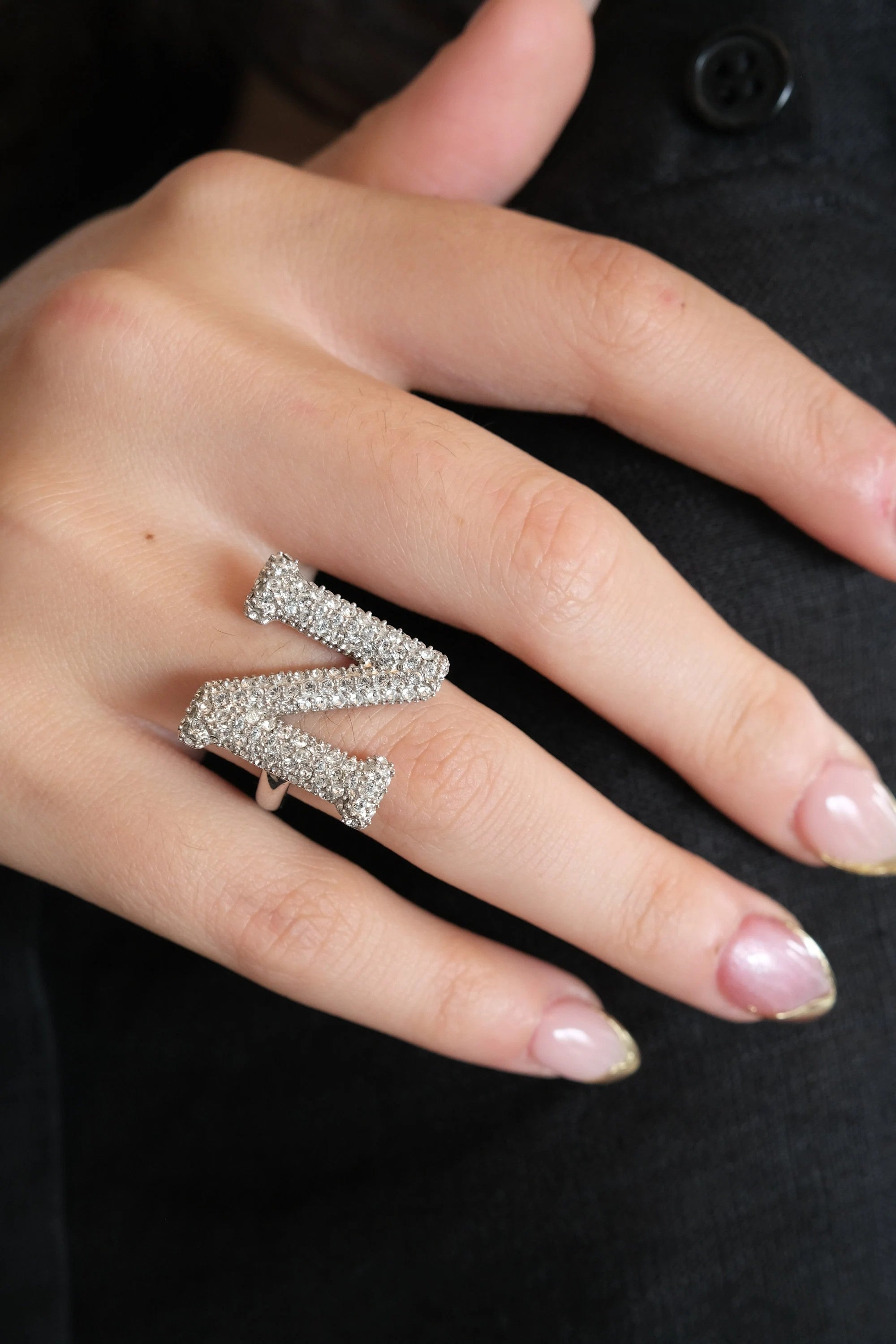 Y2K style Initial Ring N, Initial Ring, Bridesmaid Ring, letter  Ring, Free Size, Sterling Silver Rings for Women, Bridal Ring, 925 Jewelry