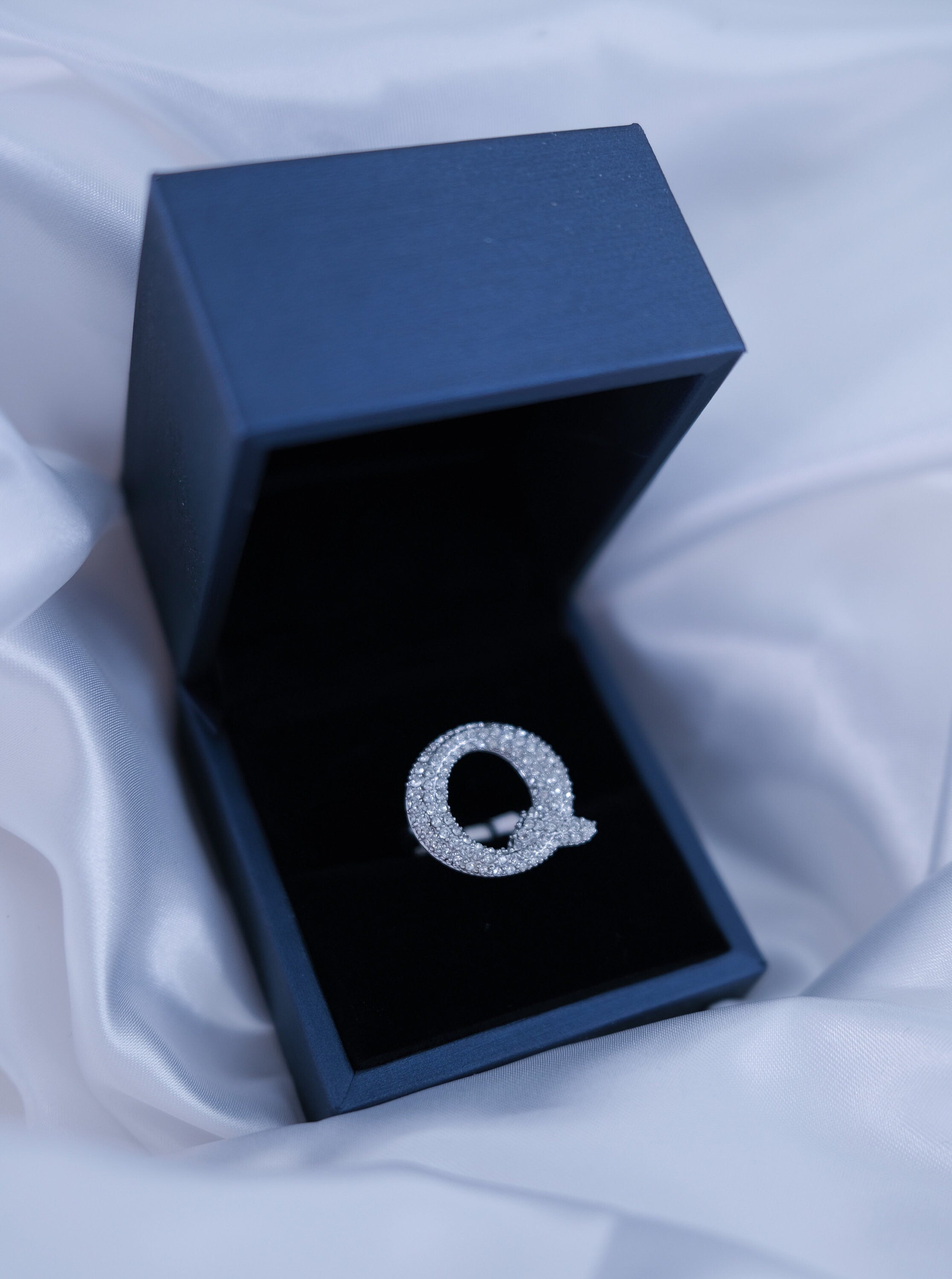 Alphabet Ring Q, Initial Ring, Bridesmaid Ring, Swarovski Ring, Free Size, Sterling Silver Rings for Women, Bridal Ring, Monogram Jewelry