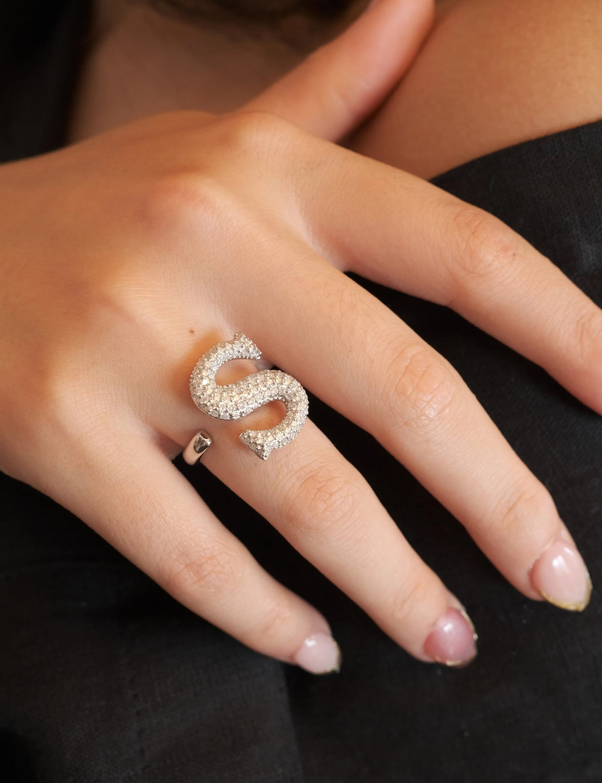 Zircon Initial Letter Ring, Adjustable Opening Ring,Best Friends Gift , Birthday Gift , women  Gift,Mom Gifts,Bridesmaid Gift, Gift for her