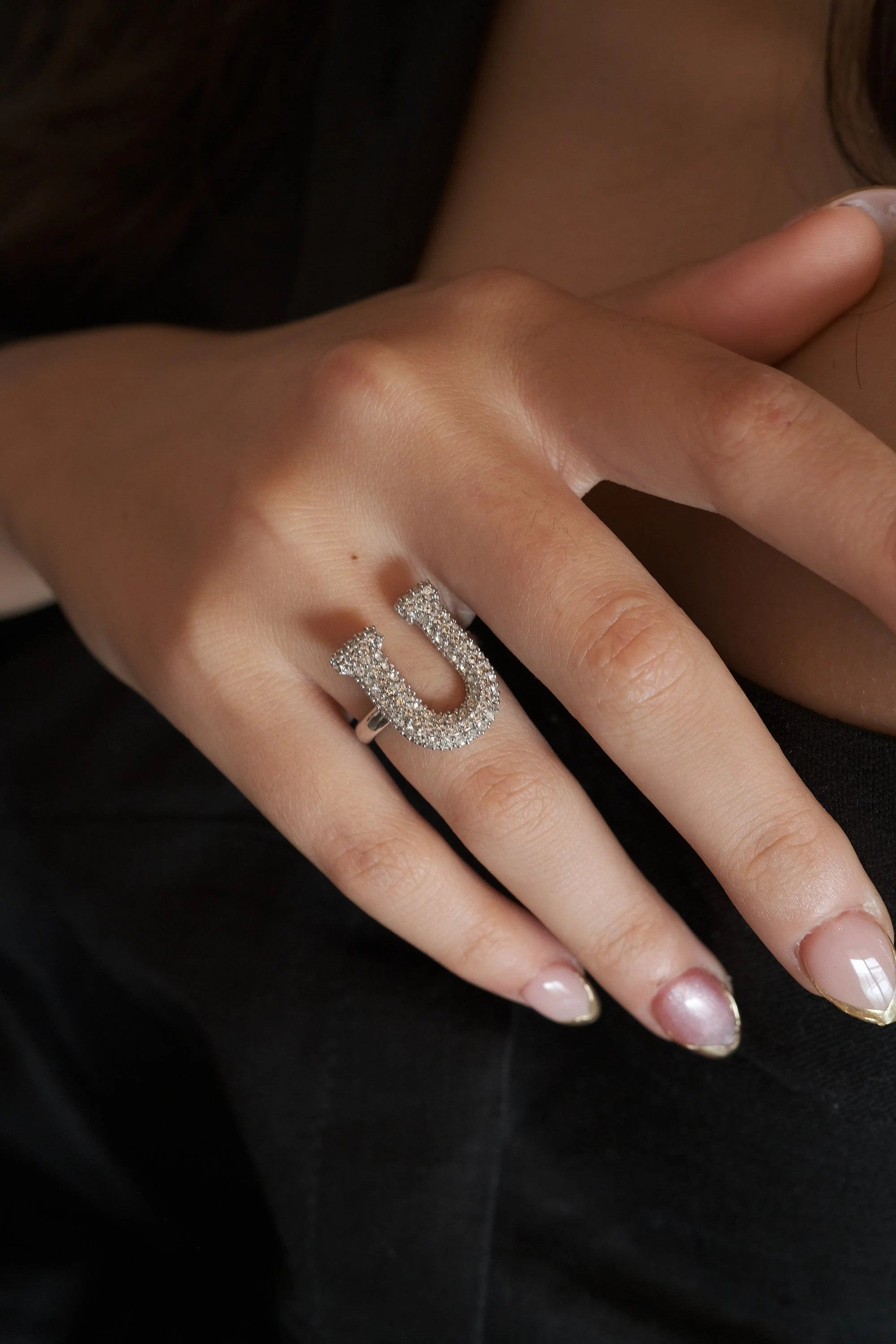 Alphabet Ring U, Initial Ring, Bridesmaid Ring, Swarovski Ring, Free Size, Sterling Silver Rings for Women, Bridal Ring, Monogram Jewelry