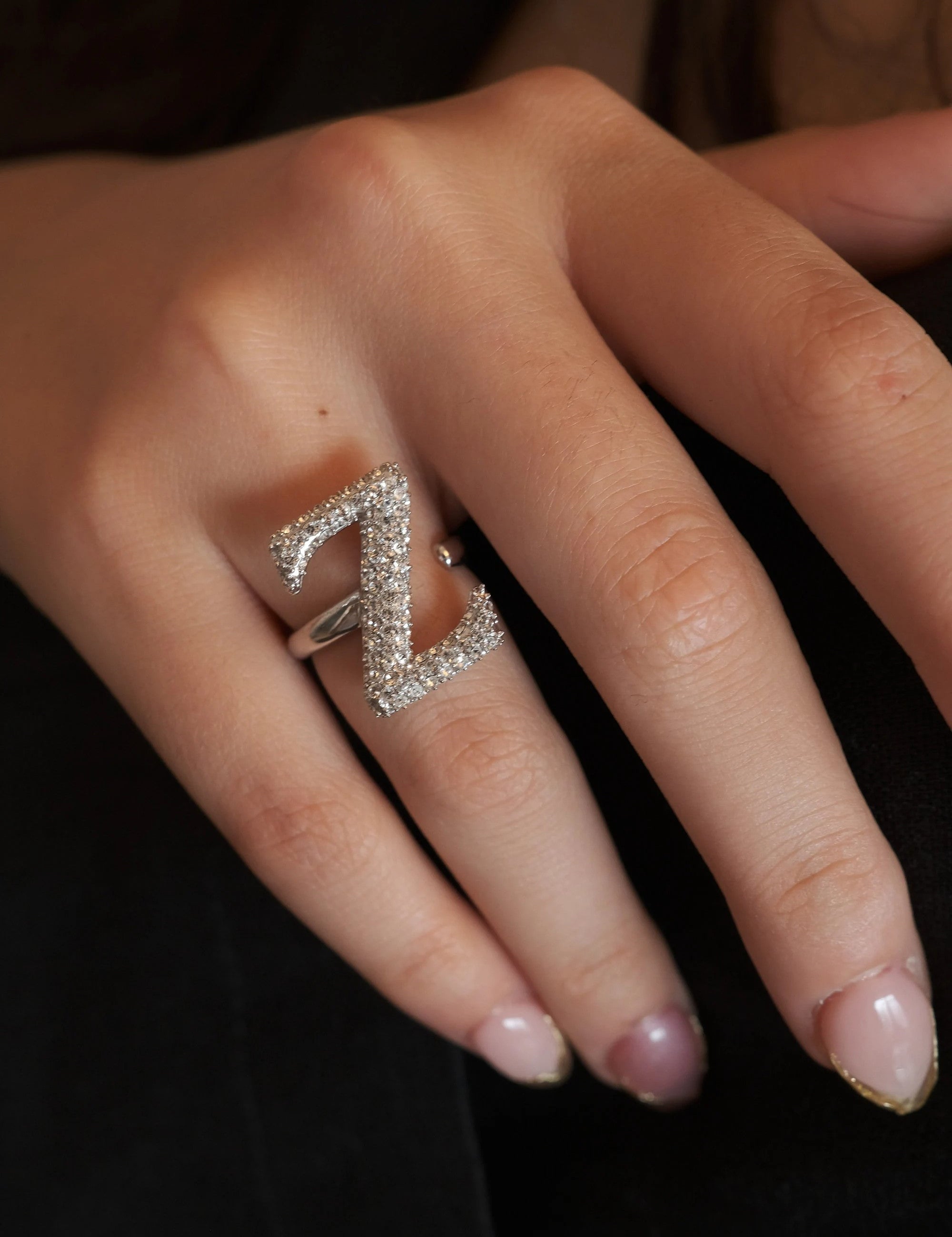 Alphabet Ring Z, Initial Ring, Bridesmaid Ring, Swarovski Ring, Free Size, Sterling Silver Rings for Women, Bridal Ring, Monogram Jewelry