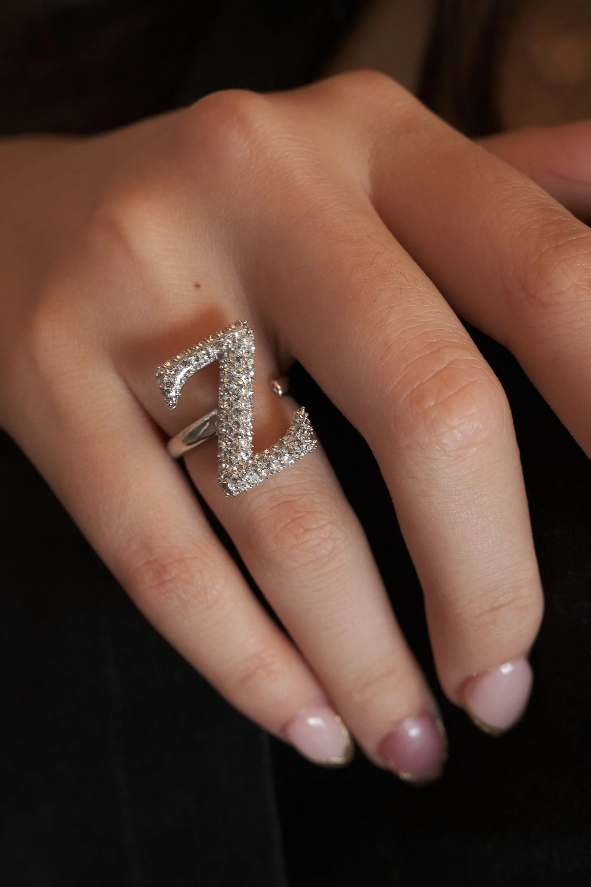 Alphabet Ring Z, Initial Ring, Bridesmaid Ring, Swarovski Ring, Free Size, Sterling Silver Rings for Women, Bridal Ring, Monogram Jewelry