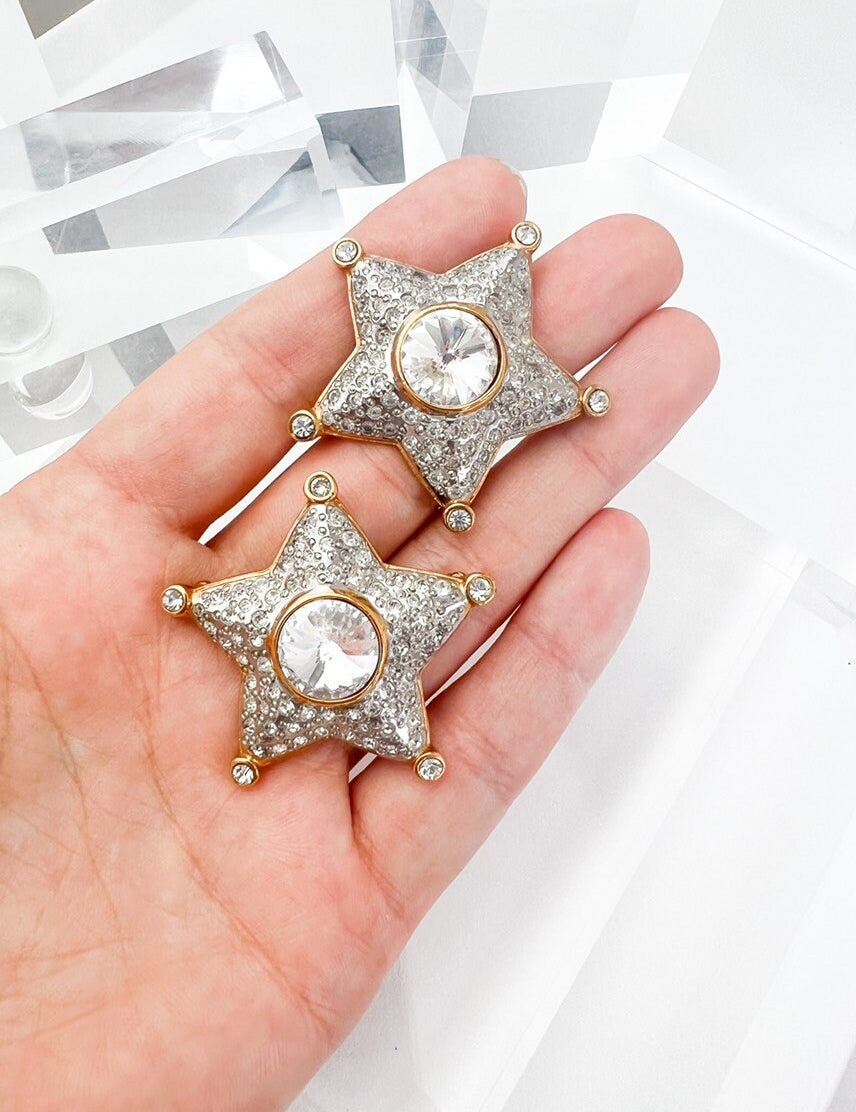 Vintage Valentino Brooch, Star Pin, Starfish Pin, Brooch Rhinestone Crystal Art Deco Clothing Decor Accessory Clip Pin Set 2 Pieces