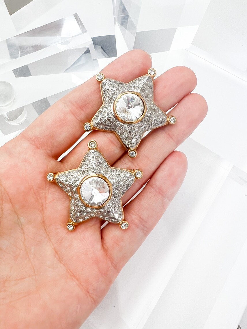 Vintage Valentino Brooch, Star Pin, Starfish Pin, Brooch Rhinestone Crystal Art Deco Clothing Decor Accessory Clip Pin Set 2 Pieces