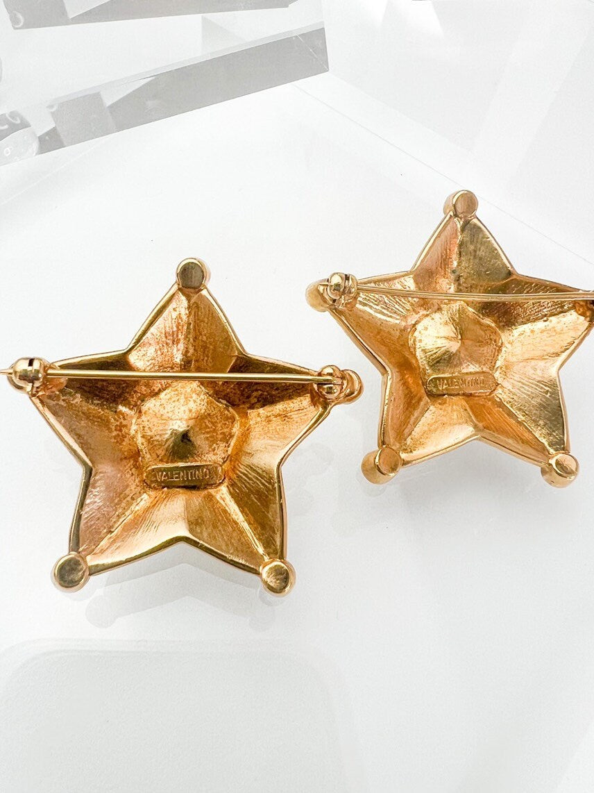 Vintage Valentino Brooch, Star Pin, Starfish Pin, Brooch Rhinestone Crystal Art Deco Clothing Decor Accessory Clip Pin Set 2 Pieces