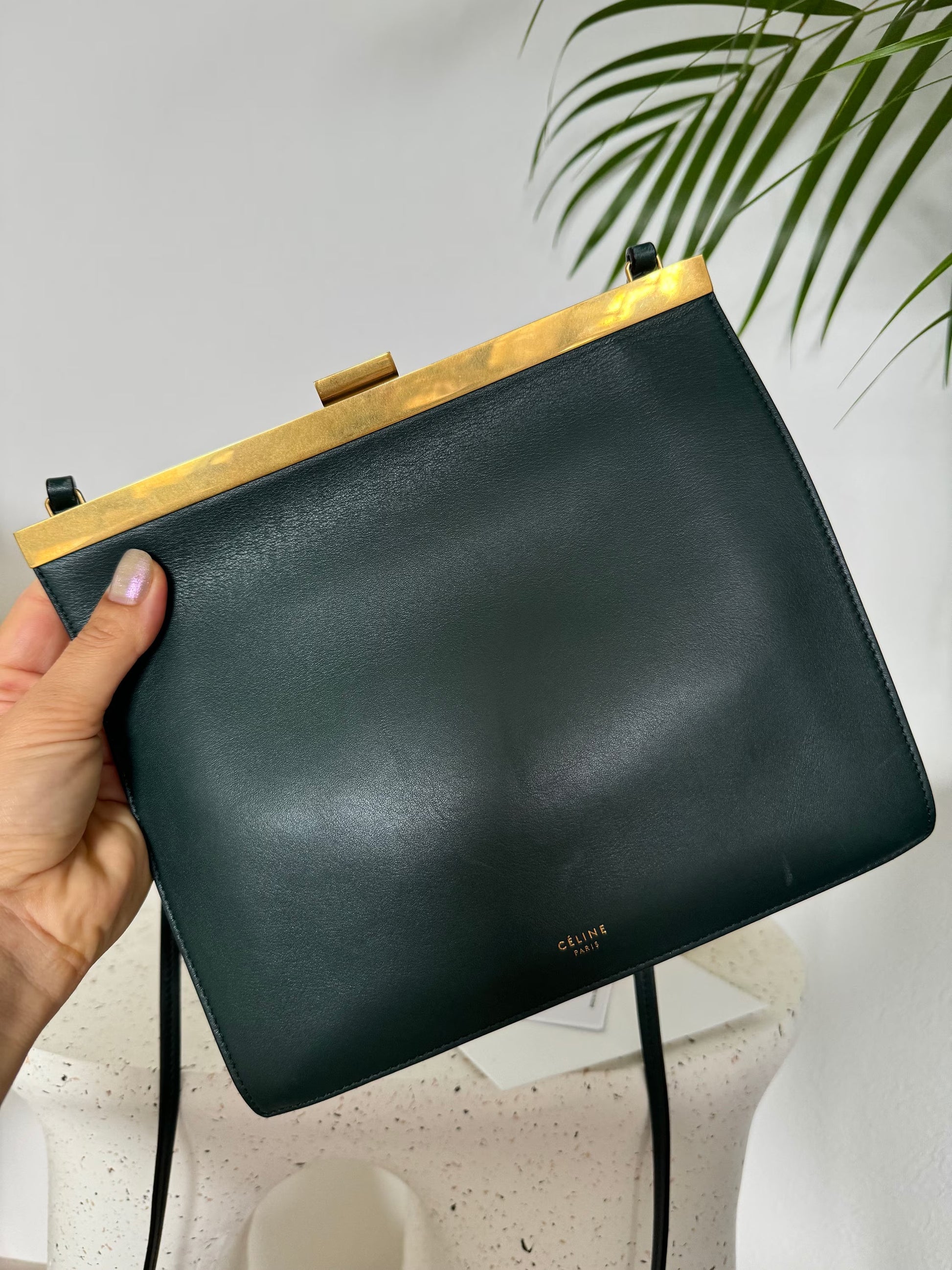 Celine Paris Shoulder Bag Clasp Small size, Woman Leather Bag Made in Italy, Matte gold bag, Celine Phoebe Philo collectible, Vintage Celine