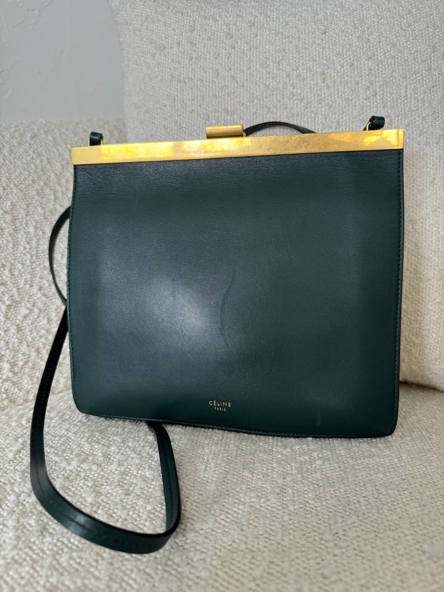 Celine Paris Shoulder Bag Clasp Small size, Woman Leather Bag Made in Italy, Matte gold bag, Celine Phoebe Philo collectible, Vintage Celine