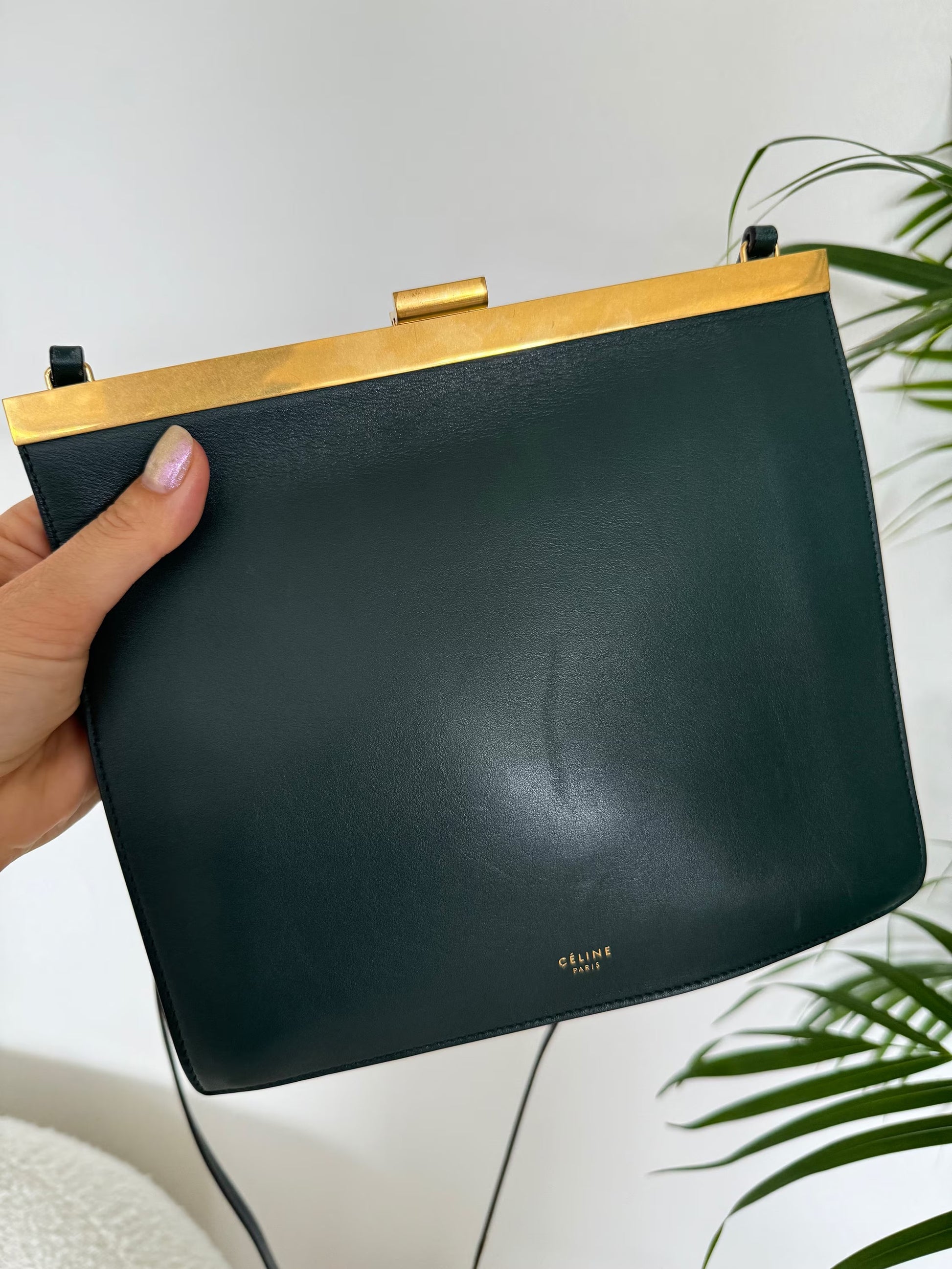 Celine Paris Shoulder Bag Clasp Small size, Woman Leather Bag Made in Italy, Matte gold bag, Celine Phoebe Philo collectible, Vintage Celine