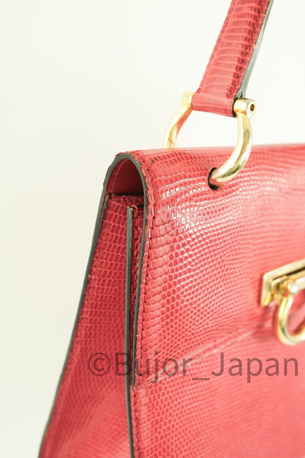 Celine Box bag Vintage Lizard leather Exotic Gancini Hardware Red, Made in France, Handbag shoulder bag, Vintage Handbag, Bag Leather Women