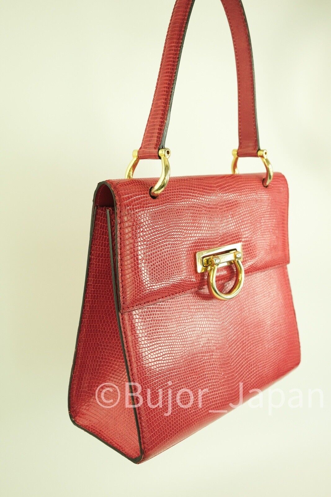 Celine Box bag Vintage Lizard leather Exotic Gancini Hardware Red, Made in France, Handbag shoulder bag, Vintage Handbag, Bag Leather Women