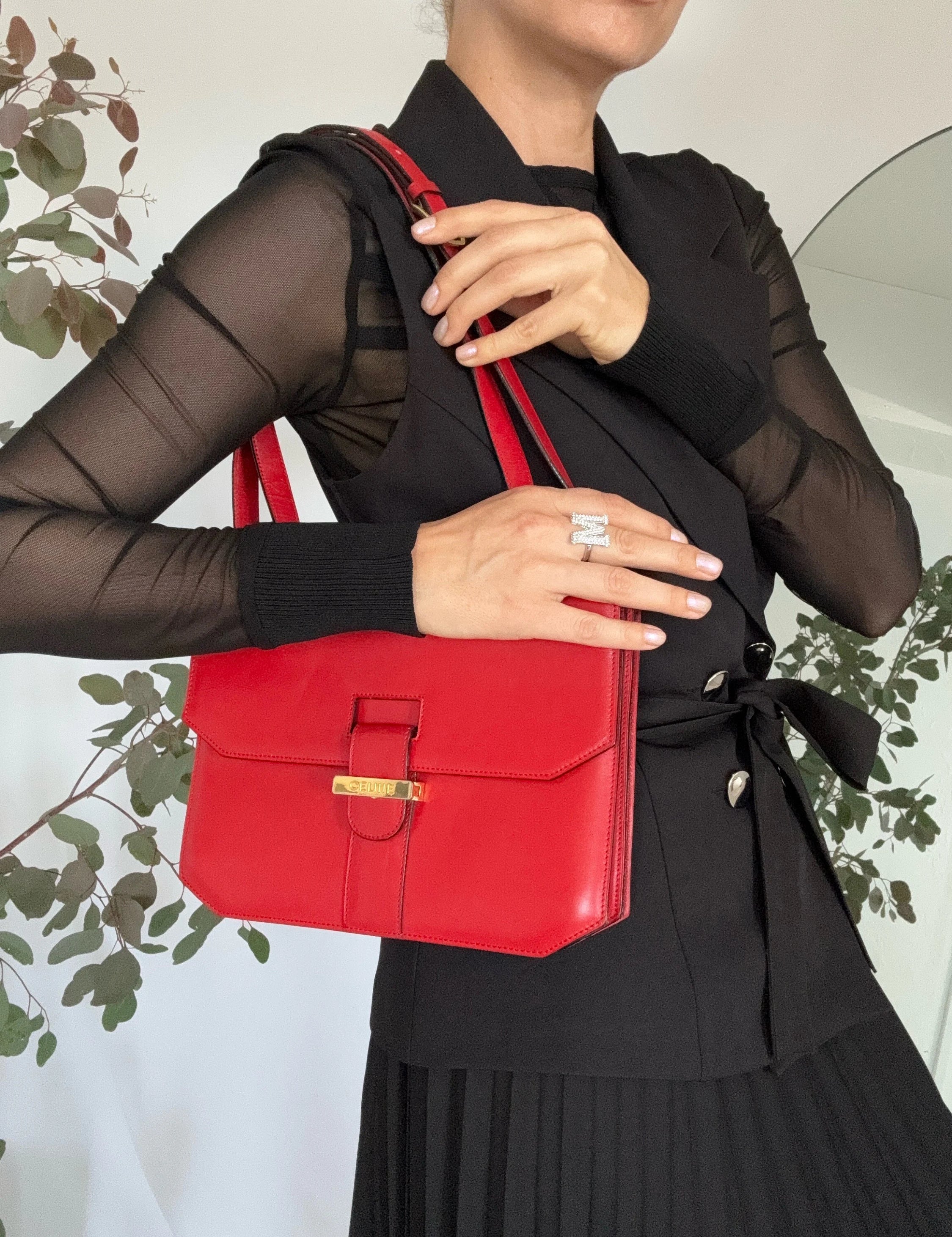 Celine box bag, Vintage Celine bag, Celine shoulder bag, Celine red shoulder bag, Celine red box bag, Crossbody Bag, Vintage Handbag
