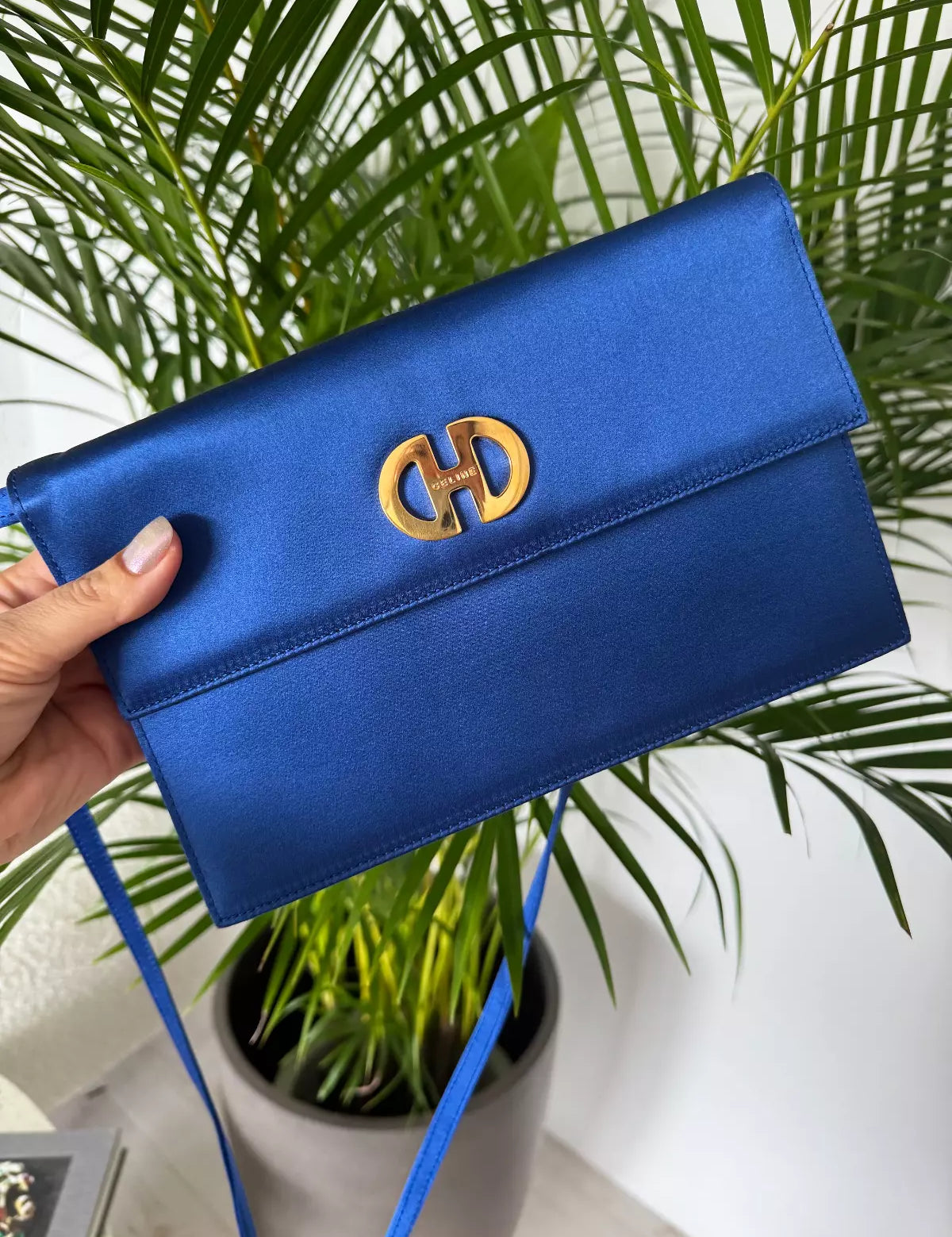 03 Flap Shoulder bag Blue satin Made in Italy, Celine clutch, Celine Handbag, evening bag, Bag Women, Bags for dress