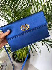 Celine Paris  F/03 Flap Shoulder bag Blue satin Made in Italy, Celine clutch, Celine Handbag, evening bag, Bag Women, Bags for dress