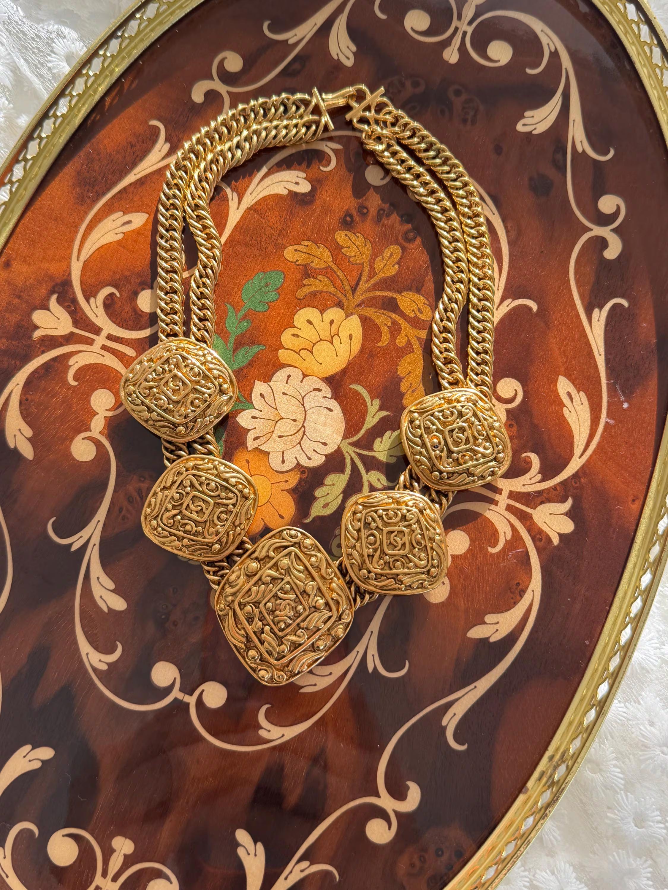 Authentic Chanel Paris sautoir necklace from 1990–1991 collection with CC medallions