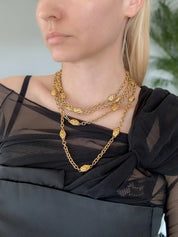 Vintage Chanel Necklace, Choker Necklace, Gold Tone Necklace, Made in France, Gold Coin Necklace, Medallion Necklace, Chanel Stamp necklace