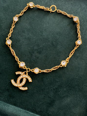 Vintage Chanel 1990s gold plated CC pendant necklace with crystal Made in France