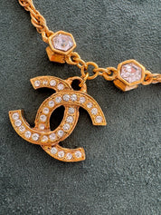 Vintage Chanel gold plated CC logo pendant necklace with crystal from 1990s