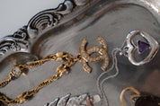Vintage Chanel gold plated CC logo pendant necklace with crystal from 1990s