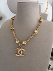 Vintage Chanel 1990s gold plated CC pendant necklace with crystal Made in France