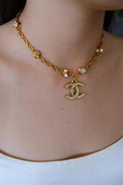 Vintage Chanel 1990s gold plated CC pendant necklace with crystal Made in France