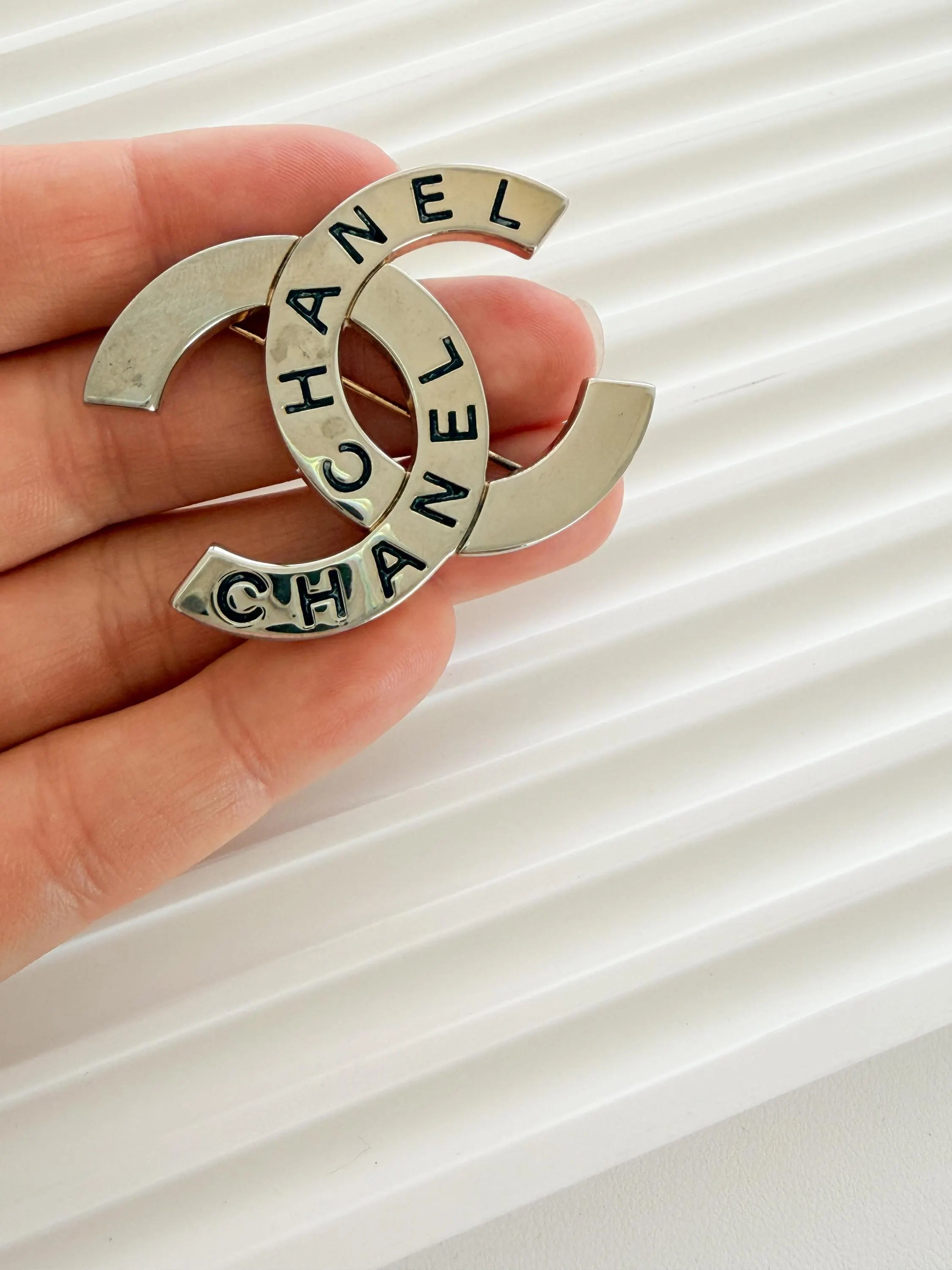 Vintage Chanel CC brooch 98P champagne gold iconic designer jewelry