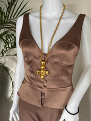 Vintage Chanel CC cross pendant necklace gold plated from 1994 Spring Collection