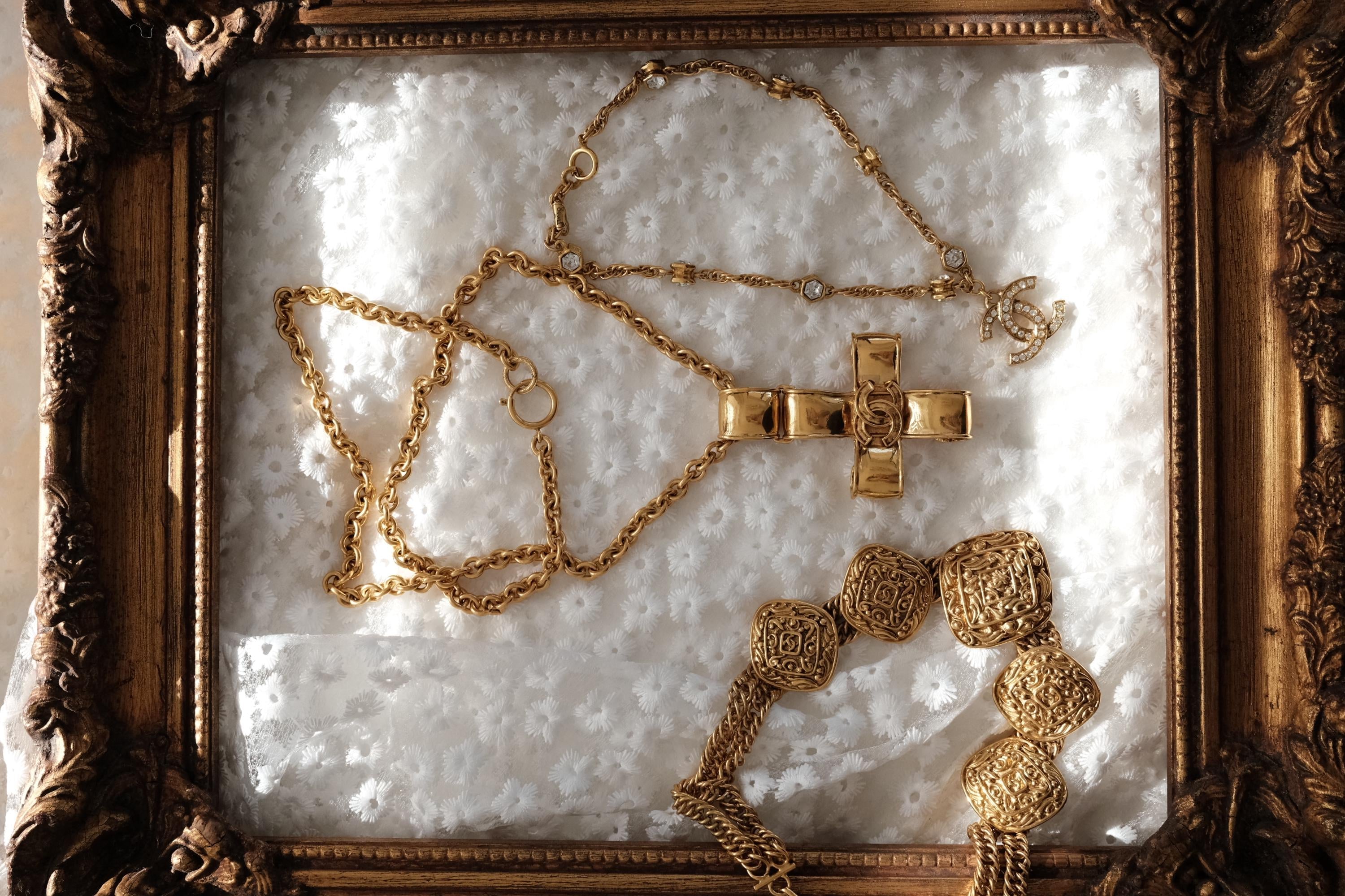 Vintage Chanel CC cross pendant necklace gold plated from 1994 Spring Collection