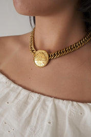 Vintage Chanel Necklace, Choker Necklace, Gold Tone Necklace, Made in France, Gold Coin Necklace, Medallion Necklace, Chanel Stamp necklace