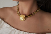 Vintage Chanel Medallion Choker Necklace, Gold Plated, Made in France