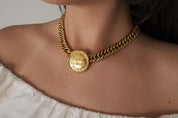Vintage Chanel Necklace, Choker Necklace, Gold Tone Necklace, Made in France, Gold Coin Necklace, Medallion Necklace, Chanel Stamp necklace