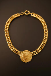 Vintage Chanel Medallion Choker Necklace, Gold Plated, Made in France