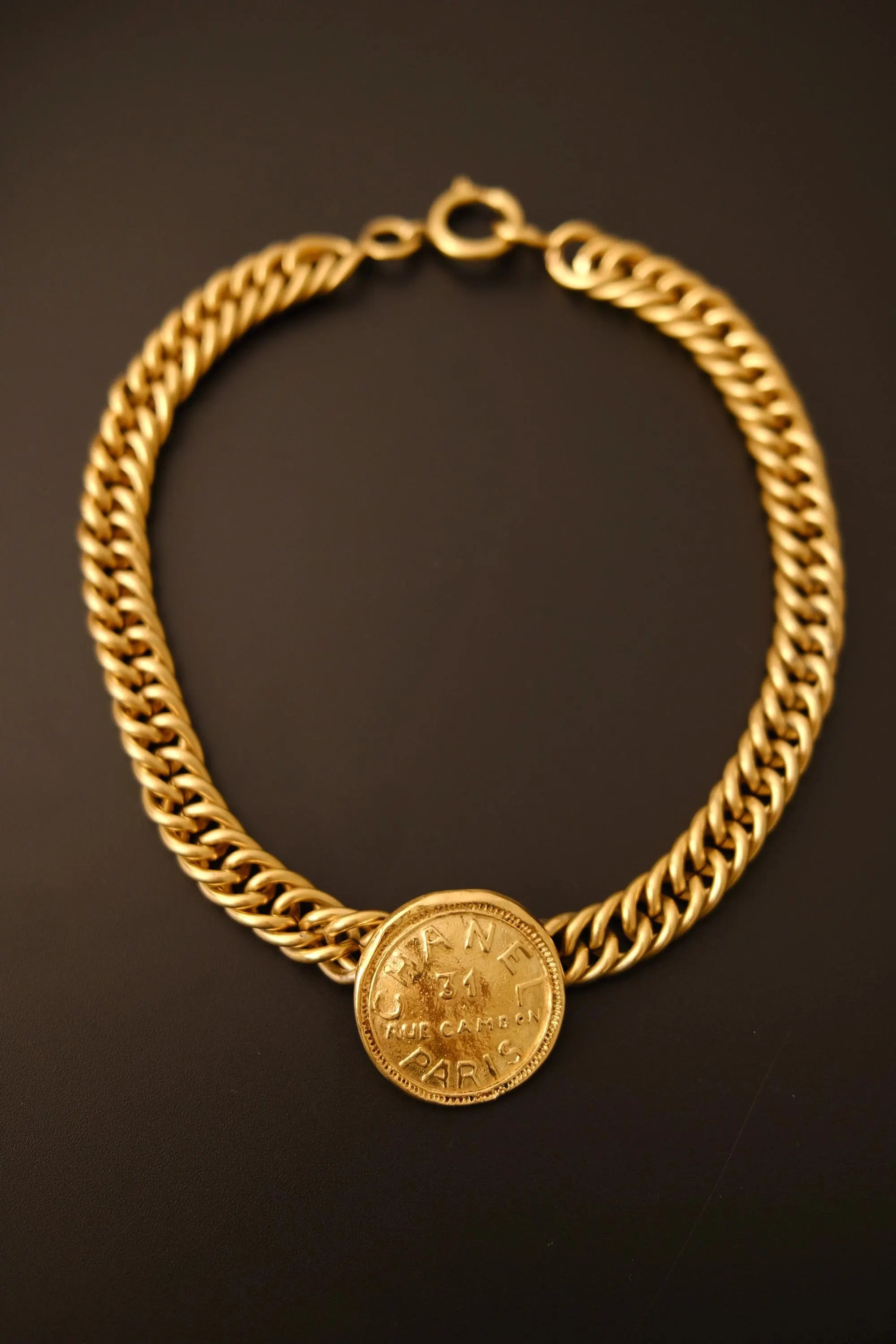 Vintage Chanel Medallion Choker Necklace, Gold Plated, Made in France