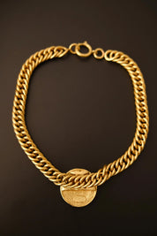 Vintage Chanel Medallion Choker Necklace, Gold Plated, Made in France