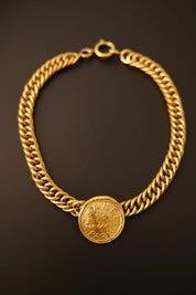 Vintage Chanel Medallion Choker Necklace, Gold Plated, Made in France