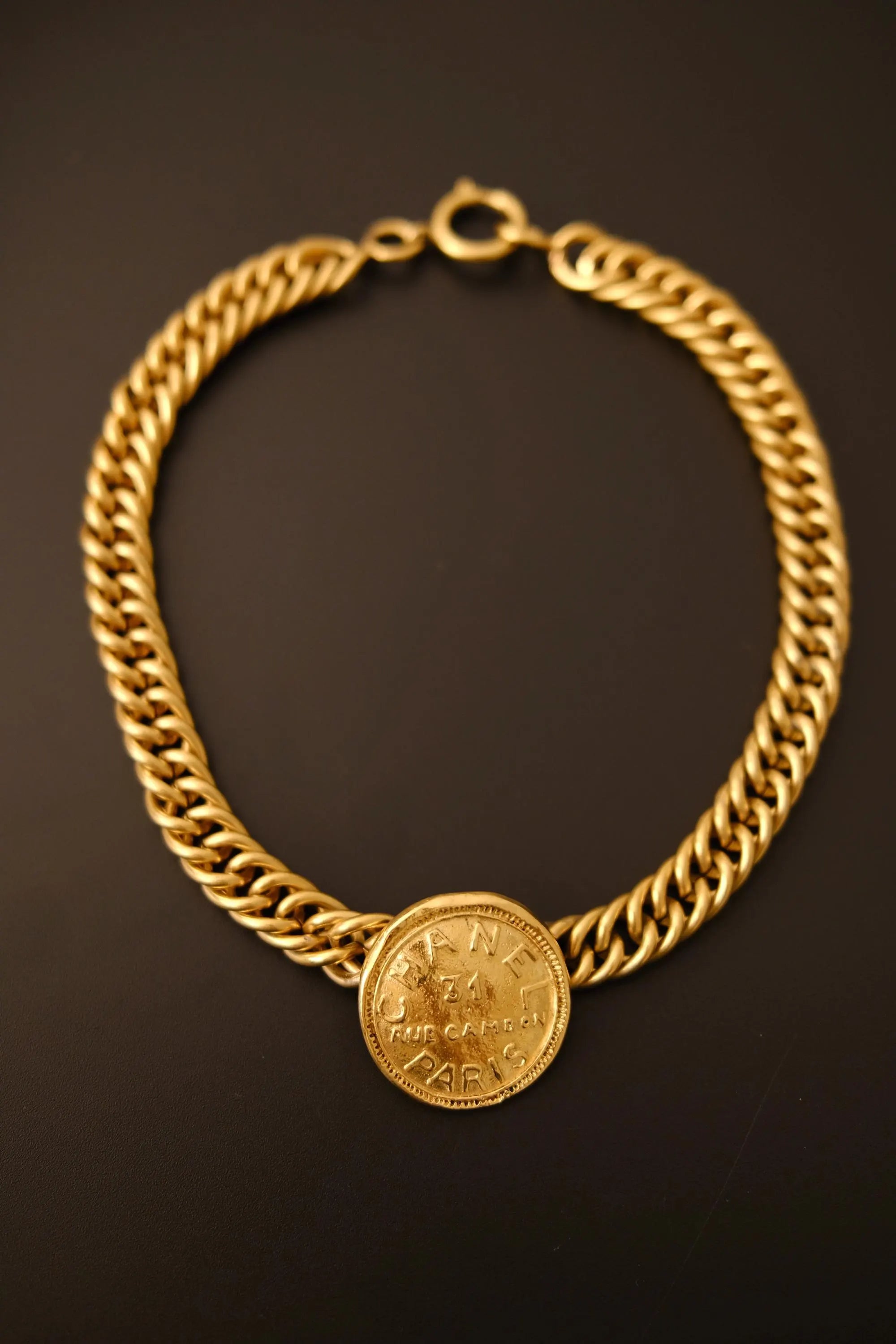 Vintage Chanel Medallion Choker Necklace, Gold Plated, Made in France