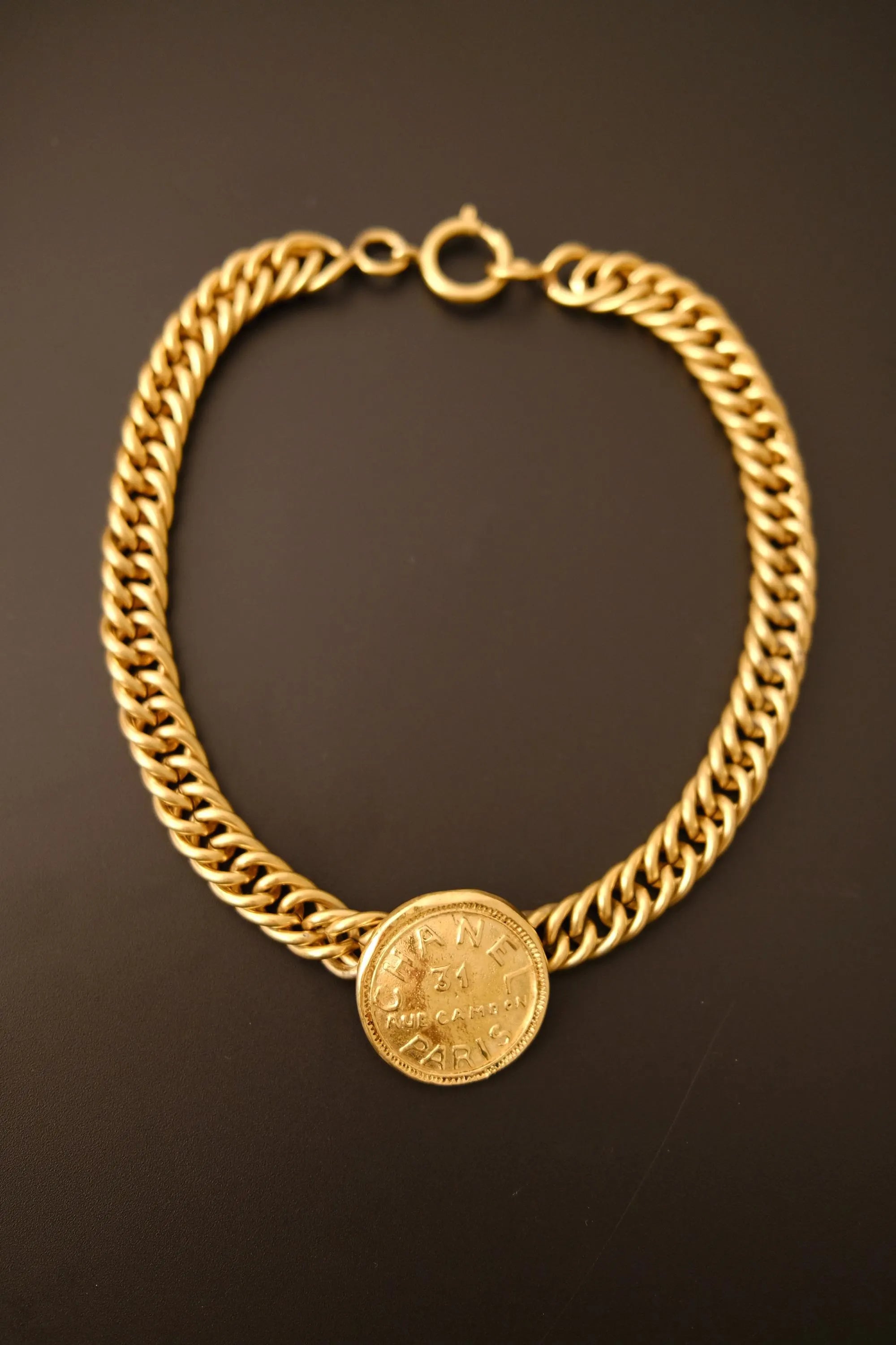 Vintage Chanel Medallion Choker Necklace, Gold Plated, Made in France