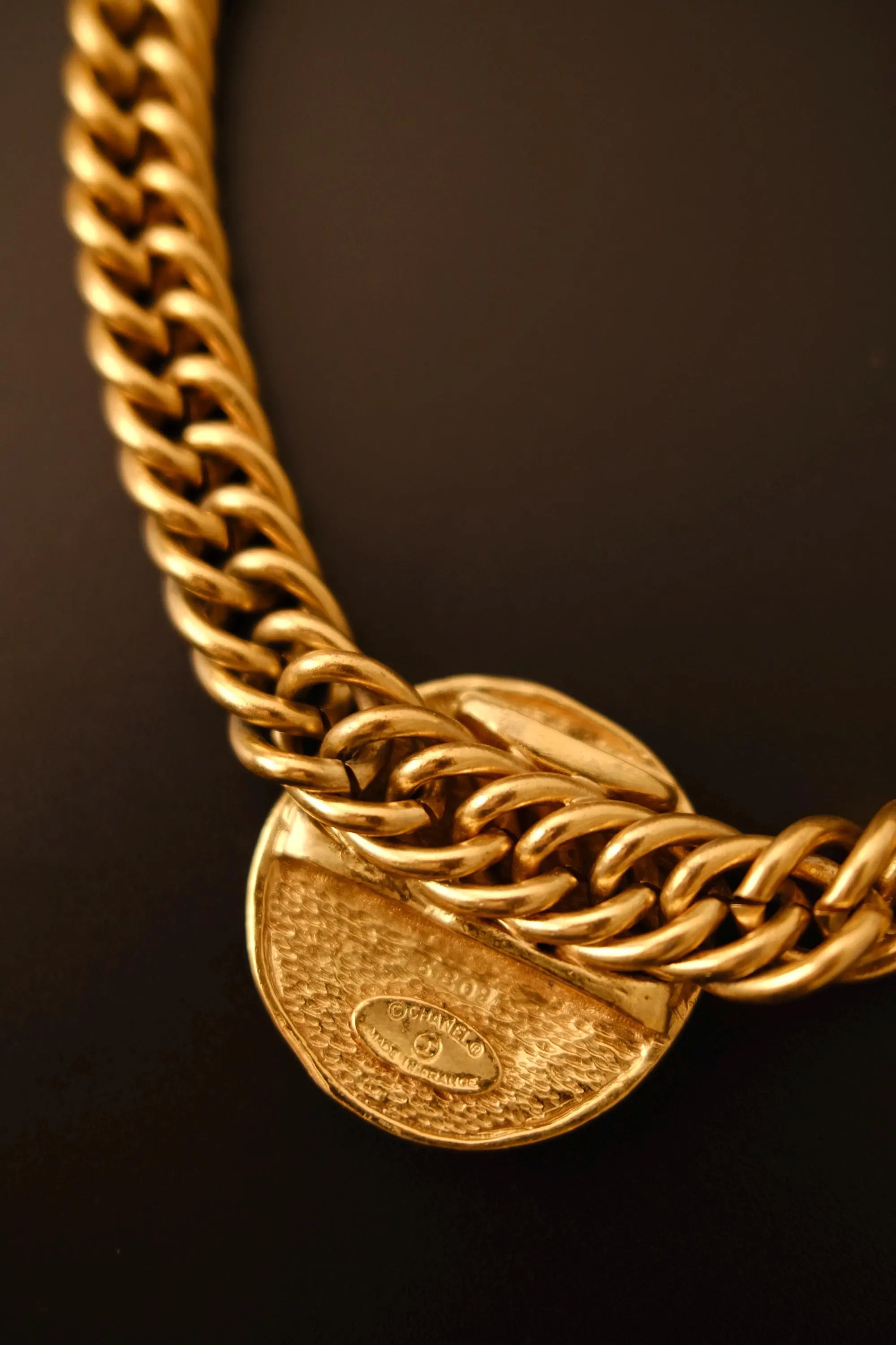 Vintage Chanel Medallion Choker Necklace, Gold Plated, Made in France