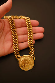 Vintage Chanel Medallion Choker Necklace, Gold Plated, Made in France