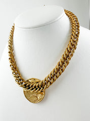 Vintage Chanel Medallion Choker Necklace, Gold Plated, Made in France