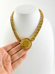 Vintage Chanel Medallion Choker Necklace, Gold Plated, Made in France