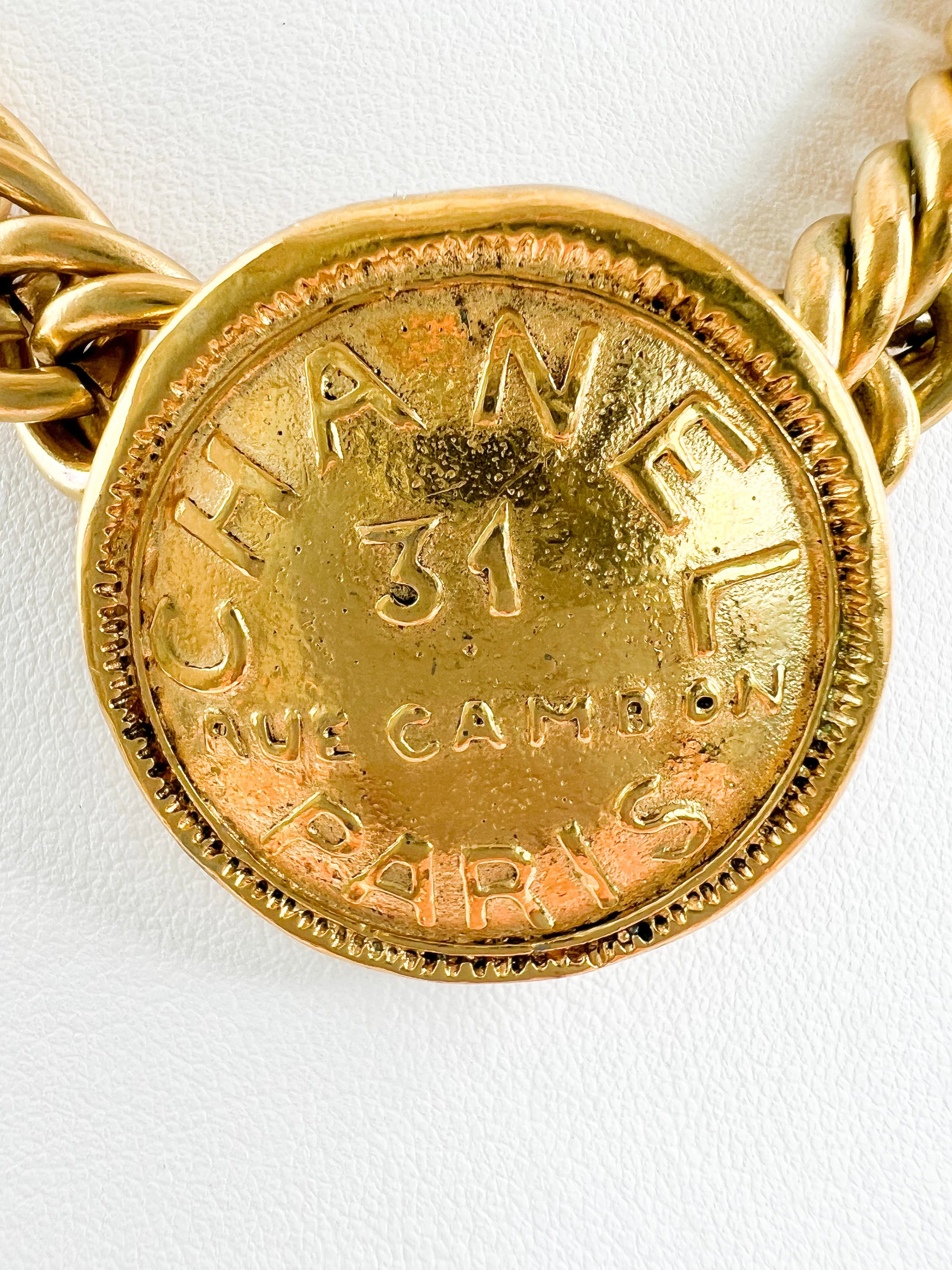 Vintage Chanel Medallion Choker Necklace, Gold Plated, Made in France