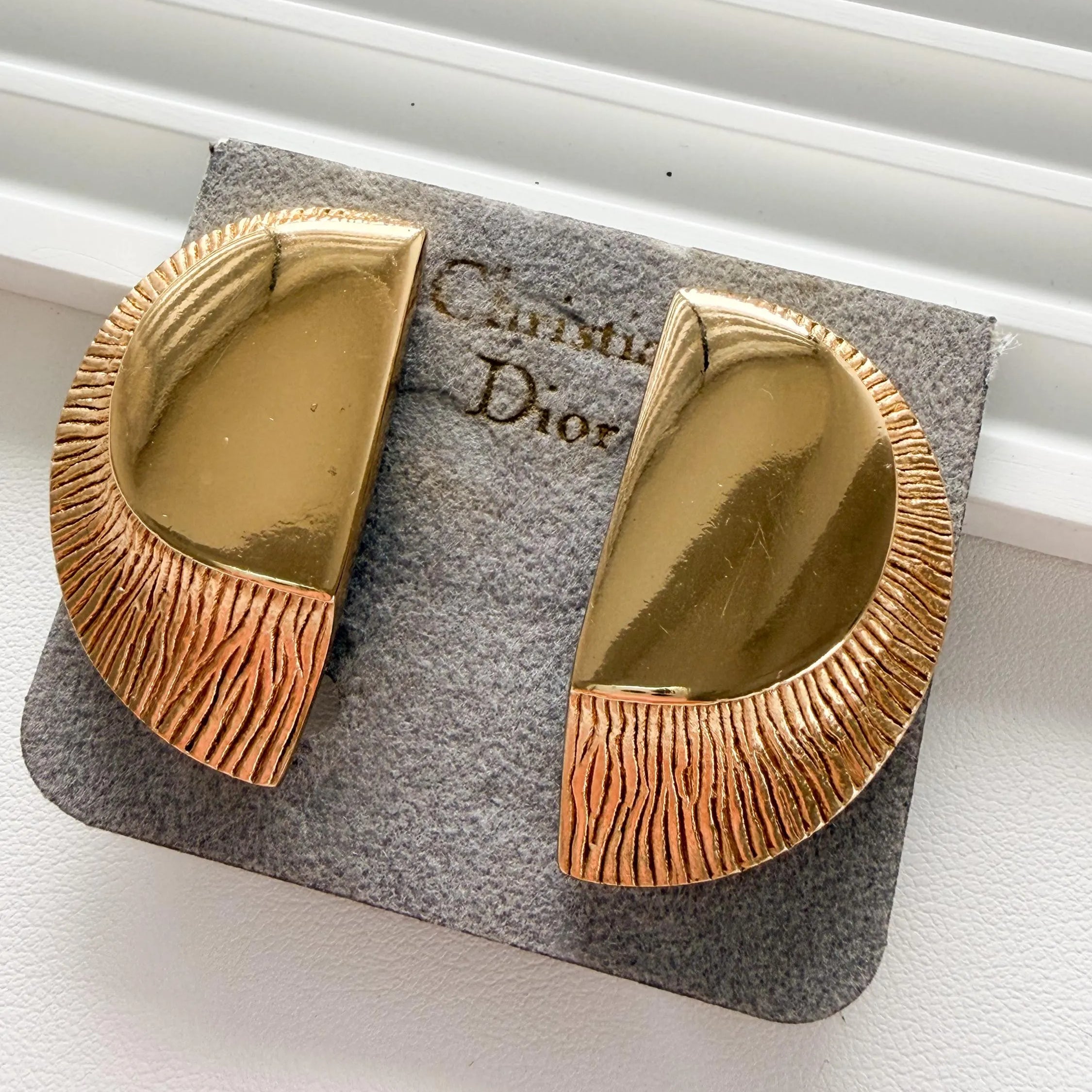Elegant vintage Christian Dior Germany moon design gold clip on earrings refined luxury jewelry