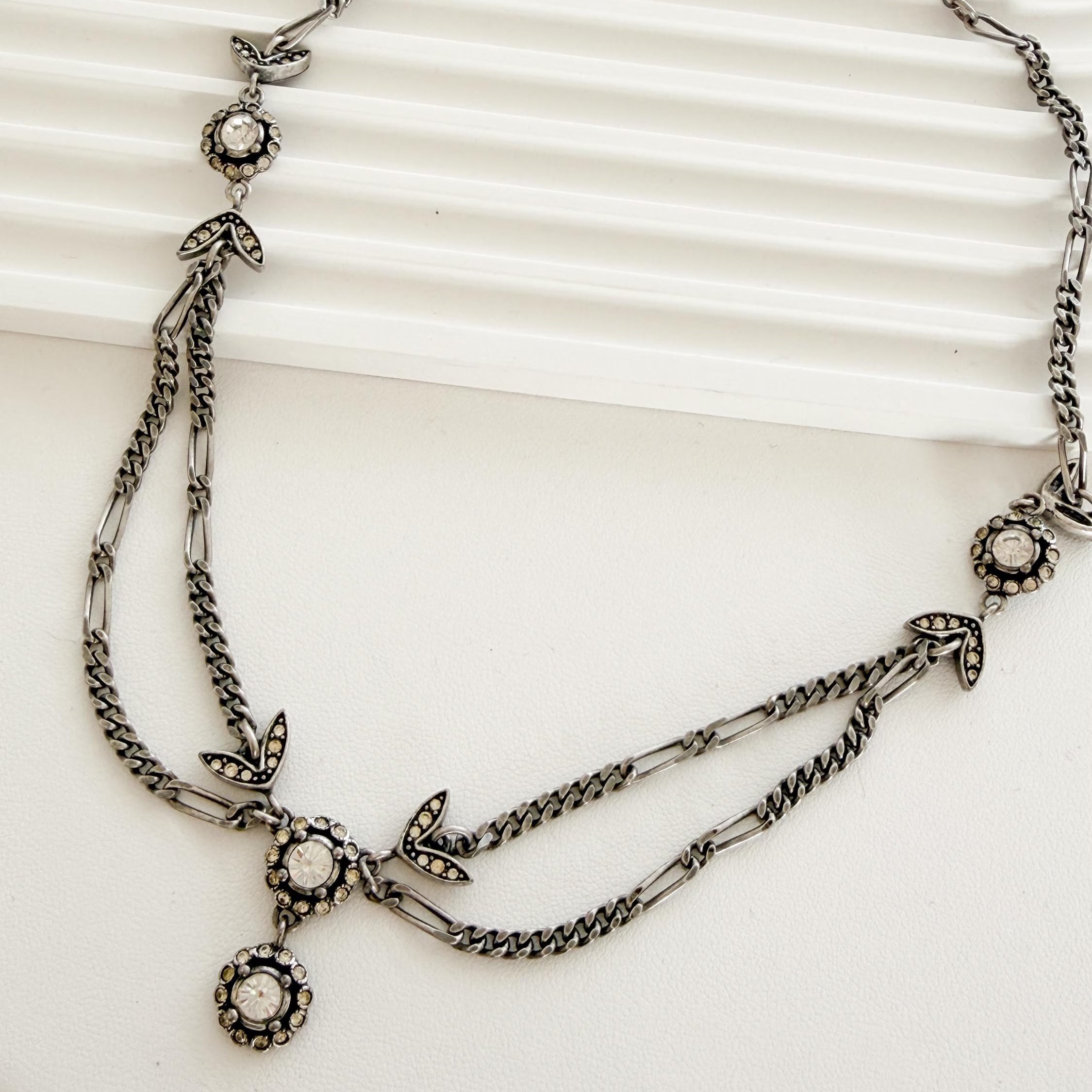 Vintage Christian Dior crystal choker necklace silver tone statement jewelry