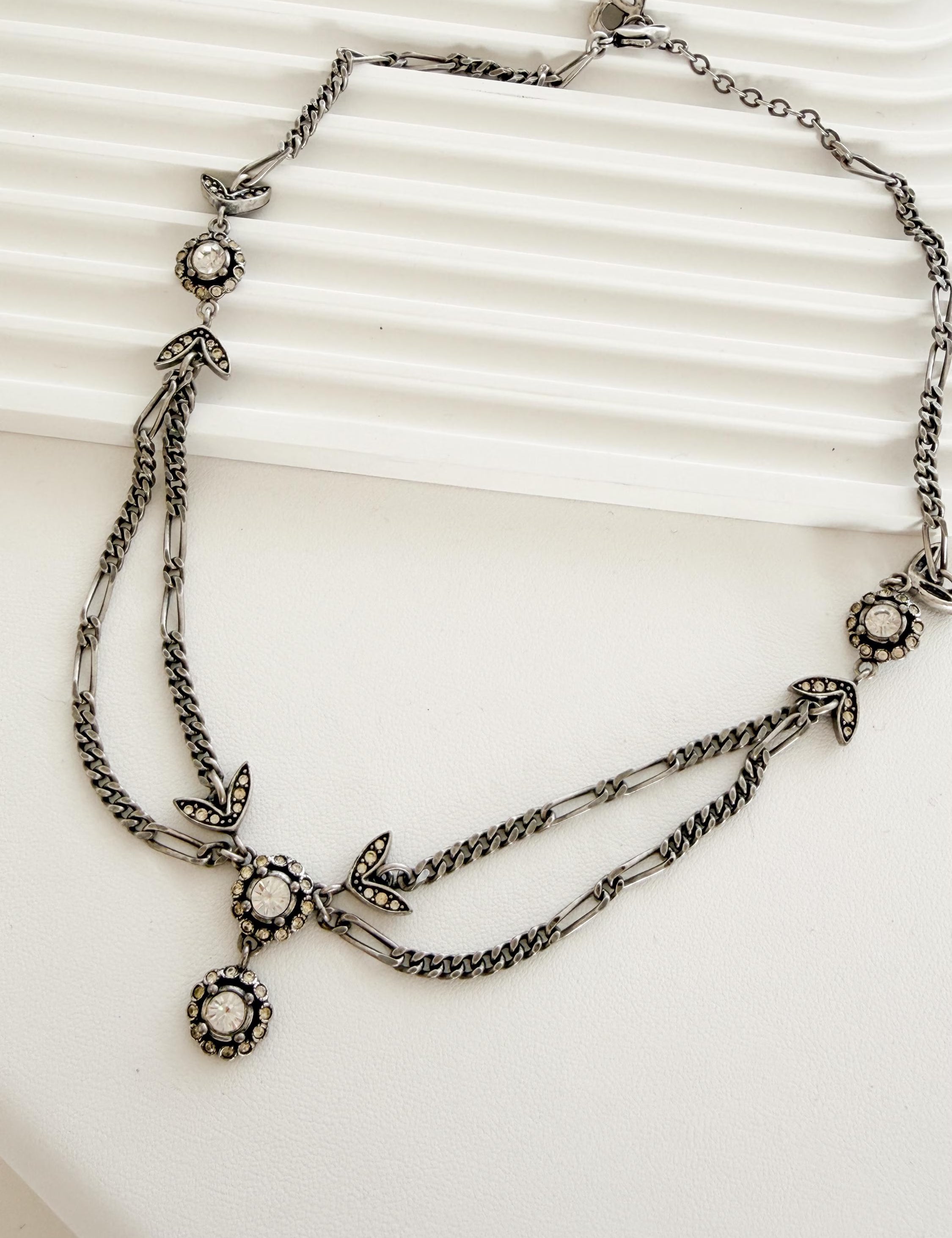 Vintage Christian Dior crystal choker necklace silver tone statement jewelry